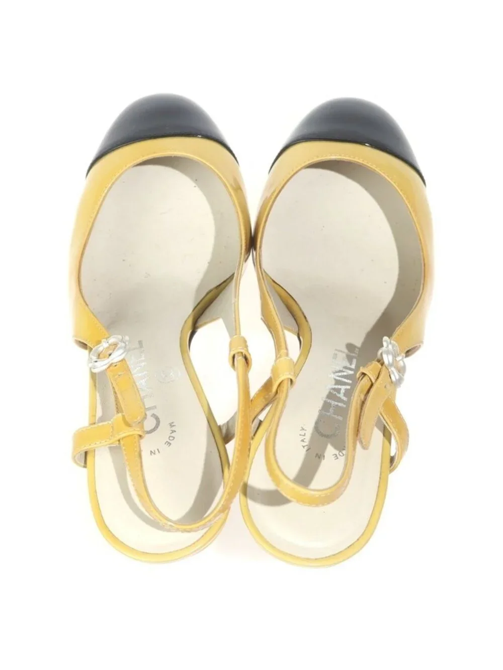 Chanel Camellia Heels Pumps Yellow Black